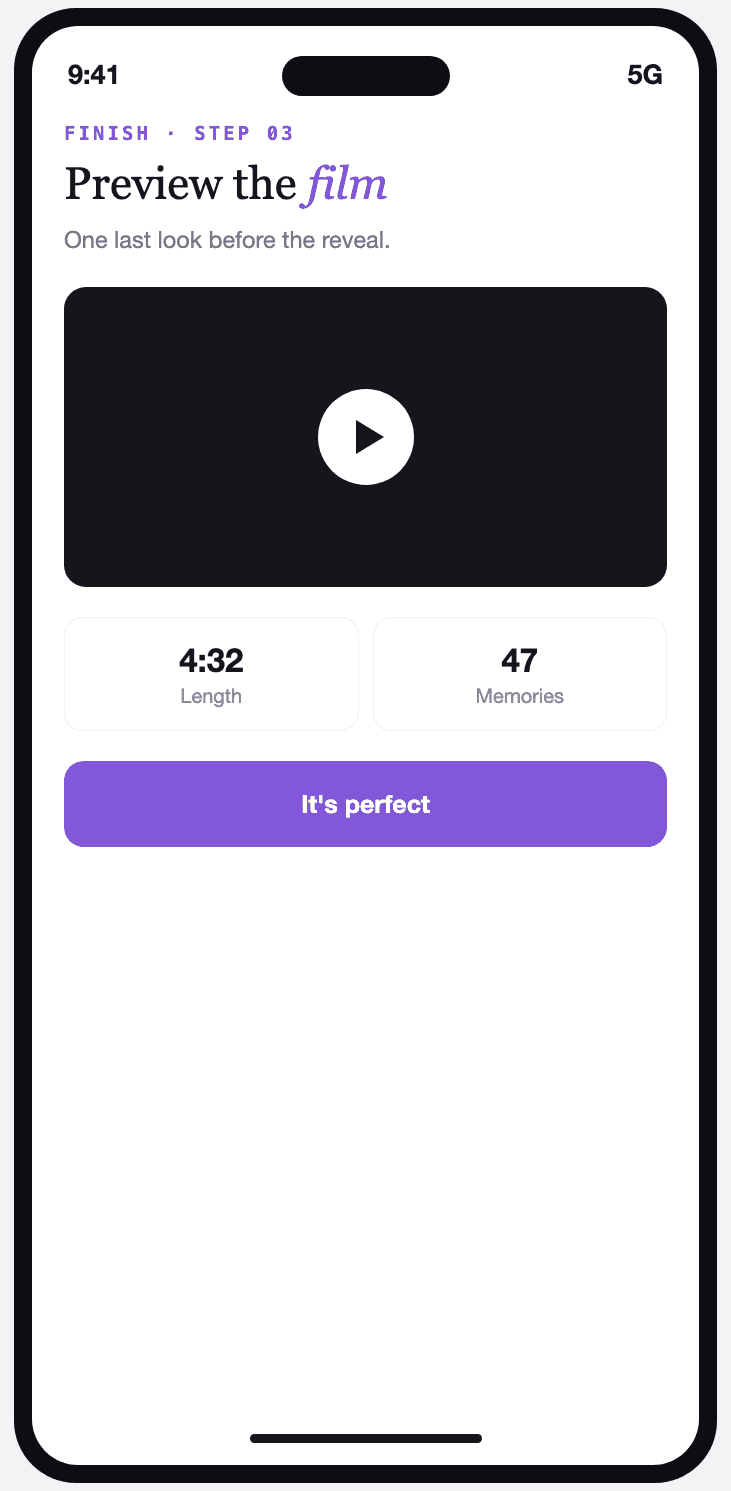 Vivory film preview with video player and total running time.